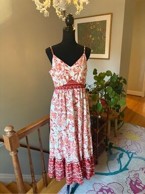 Rachel Zoe Coral and Cream Floral Maxi Dress with Beaded Straps